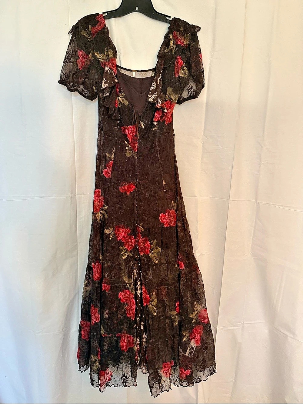 Free People Amelia Lace Maxi Dress Brown & Red Small